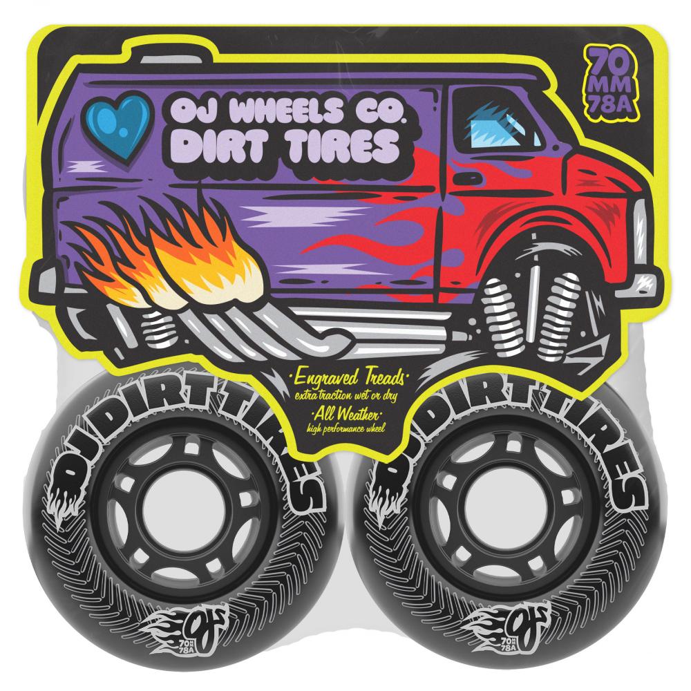 OJ Wheels Vandals Dirt Tires Thunder Black 70mm Skateboard Wheels (4Pk)