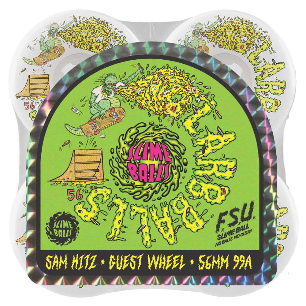Slime Balls Sam Hitz Full Combo  99A 56mm White Skateboard Wheels (4Pk)
