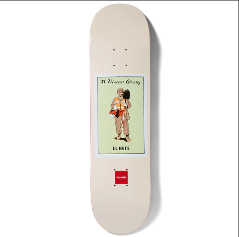 Chocolate Skateboard Deck Loteria Card El Hefe Vincent Alvarez 8.25"