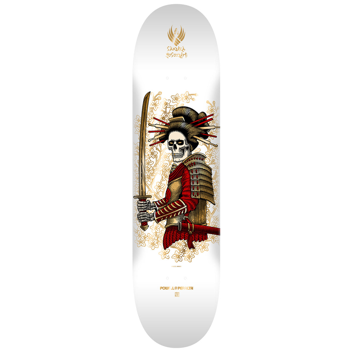 Powell Peralta Sakura Yosozumi Onna-Bugeisha Flight Skateboard Deck 8.25" White/Gold Foil