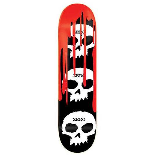 Zero Skateboard Deck 3 Skull Blood Black White Red 7.75"