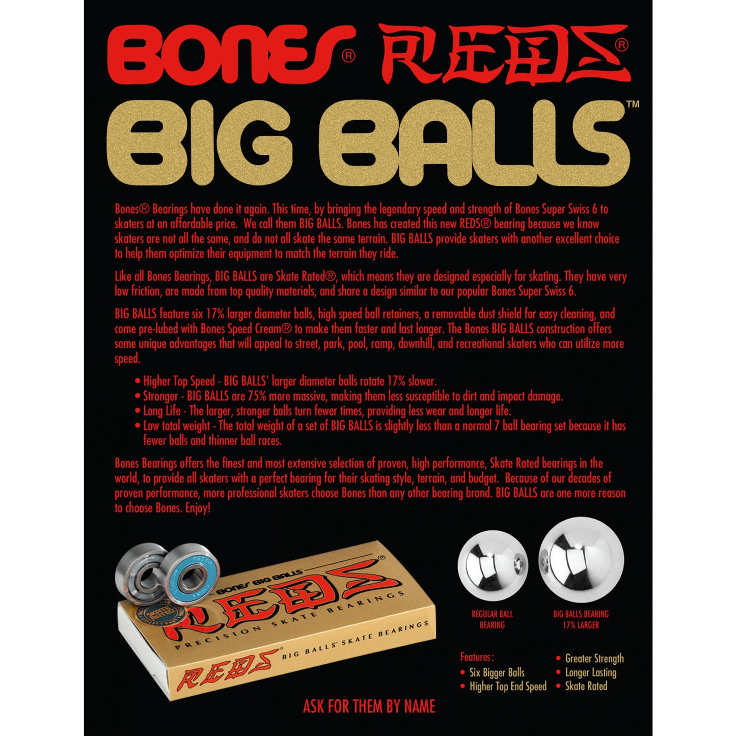 Bones Bearings 'Big Balls' REDS™ (8 Pack)
