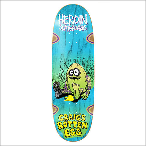 Heroin Skateboards Craig Questions Rotten Egg Skateboard Deck 10" (Various Woodstain)