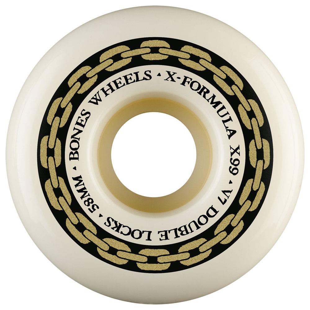 Bones Wheels X Formula V7 Double Locks 99A White Skateboard Wheels (4Pk)