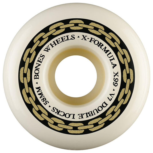 Bones Wheels X Formula V7 Double Locks 99A White Skateboard Wheels (4Pk)