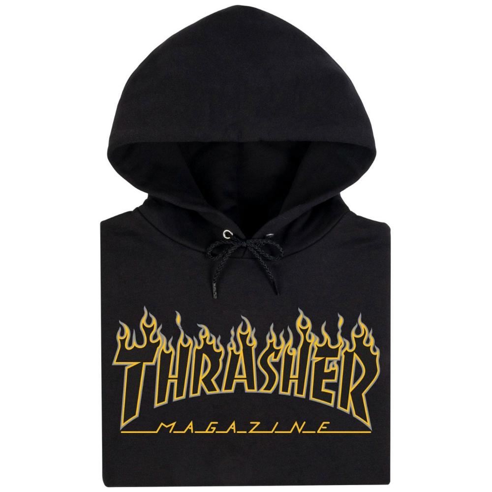 Thrasher Flame Outline Hooded Sweatshirt Black/Yellow