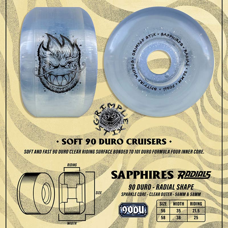 Spitfire Grimple Stix Sapphires 90A 60mm Skateboard Wheels (4Pk)